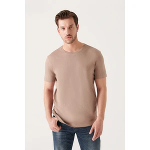 Erkek Vizon Soft Touch Bisiklet Yaka Düz Modal T-Shirt B001171