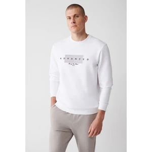 Erkek Beyaz Sweatshirt Interlok Kumaş Bisiklet Yaka Baskılı Regular Fit A32y1371