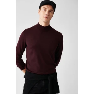 Erkek Bordo Yarım Balıkçı Yaka Yün Karışımlı Triko Kazak B005015