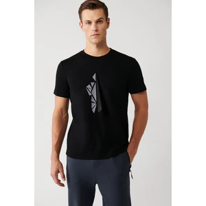 Erkek Siyah T-shirt Bisiklet Yaka Kısa Kollu Flok Baskılı Regular Fit A32y1090