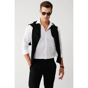 Erkek Beyaz Gömlek Klasik Yaka %100 Pamuk Armürlü Şerit Detaylı Slim Fit A32y2014