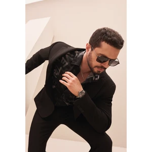 Erkek Siyah Ceket Mono Yaka Esnek Çift Yırtmaçlı Astarsız Slim Comfort Fit A32y4001