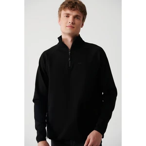 Erkek Siyah Interlok Kumaş Yarım Fermuarlı Dik Yaka Sweatshirt A32y1201
