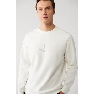 Erkek Beyaz Interlok Kumaş Bisiklet Yaka Slogan Baskılı Sweatshirt A32y1207