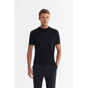 Erkek Siyah Yarım Balıkçı Yaka Kısa Kollu Triko T-shirt B005025