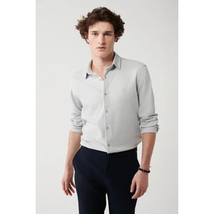 Erkek Gri Kolay Ütülenebilir Klasik Yaka Örme Gömlek A32y2122
