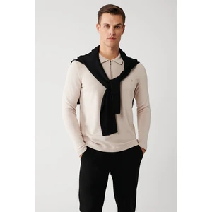 Erkek Bej Fermuarlı Rayon Triko Kazak A32Y5199