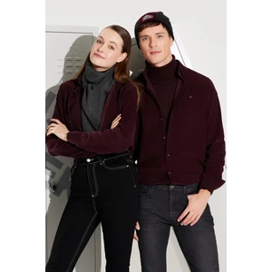 Erkek Bordo Fitilli Kadife %100 Pamuk Gömlek B002032