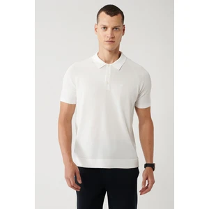 Erkek Ekru Rayon Triko T-shirt Polo Yaka Kolları Örgü Detaylı Regular Fit A32y5018
