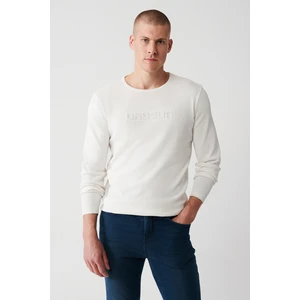Erkek Ekru Bisiklet Yaka Baskılı Rayon Triko Kazak A32y5033