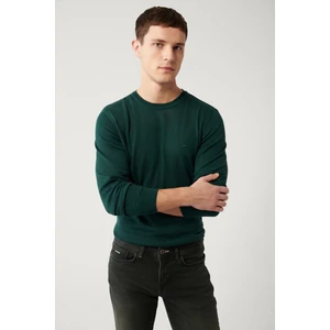 Erkek Regular Fit Yeşil Bisiklet Yaka Yün Karışımlı Triko Kazak B005013