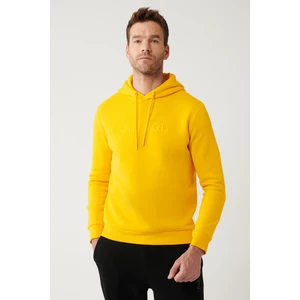 Erkek Sarı Kapüşonlu 3 İplik Şardonlu Baskılı Sweatshirt A32Y1240
