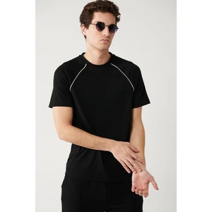 Erkek Siyah T-shirt Bisiklet Yaka Reglan Kol Biye Detaylı Regular Fit A32y1182