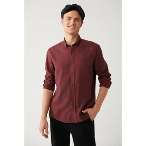 Erkek Bordo Düğmeli Yaka %100 Pamuk Gömlek B002033