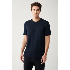 Erkek Lacivert T-shirt Bisiklet Yaka Jakarlı Regular Fit A32y1180