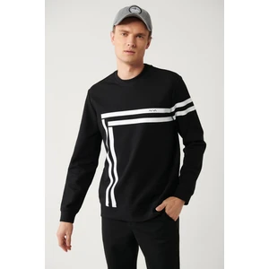 Erkek Siyah Sweatshirt Interlok Kumaş Bisiklet Yaka Baskılı Regular Fit A32y1376