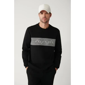Erkek Siyah Bisiklet Yaka İnterlok Kumaş Baskılı Sweatshirt A32Y1311