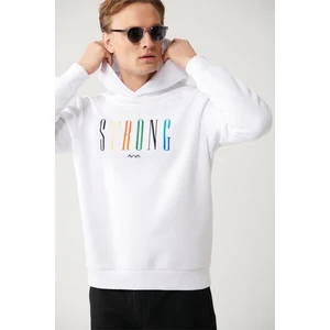 Erkek Beyaz Sweatshirt Kapüşonlu Yaka 3 Iplik Şardonlu Nakışlı Regular Fit A32y1380