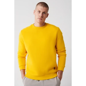 Erkek Sarı Bisiklet Yaka 3 İplik Şardonlu Pamuklu Sweatshirt E001017