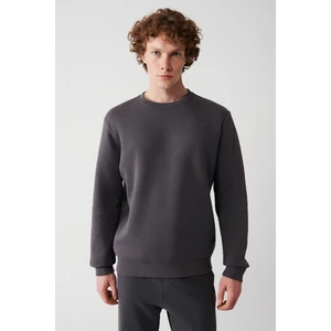 Erkek Antrasit Bisiklet Yaka 3 İplik Şardonlu Pamuklu Sweatshirt E001017