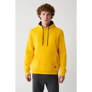 Erkek Sarı Kapüşonlu 3 Iplik Şardonlu Pamuklu Sweatshirt E001018