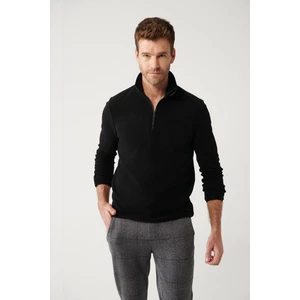 Erkek Siyah Soğuğa Dayanıklı Yarım Fermuarlı Dik Yaka Polar Sweatshirt E001068