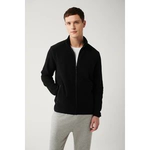 Erkek Siyah Dik Yaka Soğuğa Dayanıklı Fermuarlı Polar Sweatshirt E001069