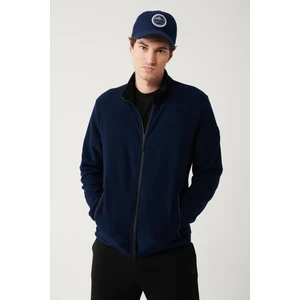Erkek Lacivert Dik Yaka Soğuğa Dayanıklı Fermuarlı Polar Sweatshirt E001069