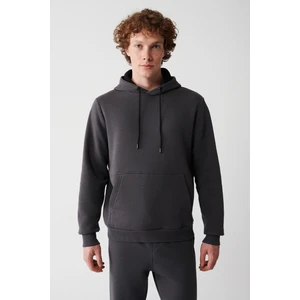 Erkek Antrasit Kapüşonlu 3 Iplik Şardonlu Pamuklu Sweatshirt E001018