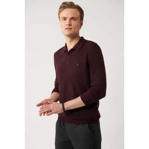 Erkek Bordo Triko Kazak 3 Düğmeli Polo Yaka Regular Fit E005006