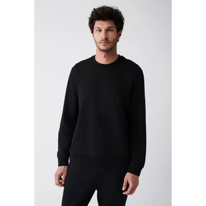 Erkek Siyah Sweatshirt Bisiklet Yaka Pamuklu 2 Iplik Şardonsuz Esnek Comfort Fit E001200