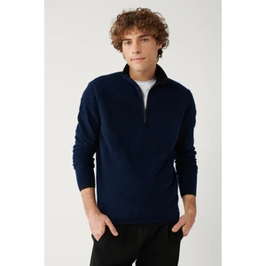 Erkek Lacivert Soğuğa Dayanıklı Yarım Fermuarlı Dik Yaka Polar Sweatshirt E001068