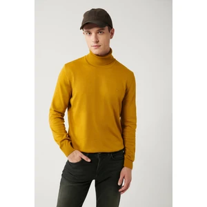 Erkek Hardal Unisex Triko Kazak Tam Balıkçı Yaka Tüylenmeyen Regular Fit E005002