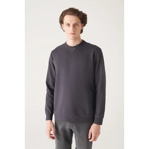 Erkek Antrasit Bisiklet Yaka Pamuklu 2 İplik Şardonsuz Sweatshirt E001200