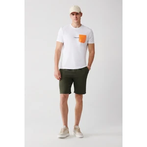 Erkek Haki Şort %100 Pamuk Yandan Cepli Beli Lastikli Keten Dokulu Relaxed Fit E003603
