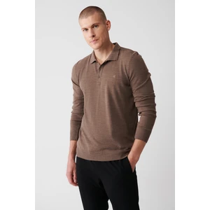 Erkek Vizon Triko Kazak 3 Düğmeli Polo Yaka Regular Fit E005006