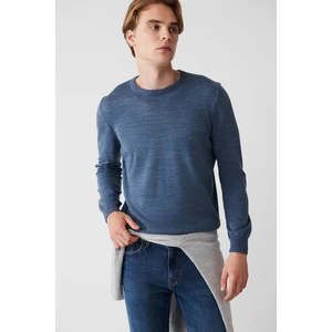 Erkek Indigo Triko Kazak Bisiklet Yaka Tüylenmeyen Regular Fit E005000