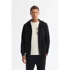 Erkek Siyah Kapüşonlu 3 Iplik Şardonlu Fermuarlı Sweatshirt E001019