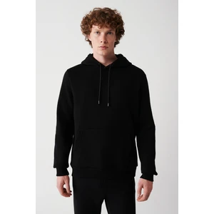 Erkek Siyah Kapüşonlu 3 Iplik Şardonlu Pamuklu Sweatshirt E001018