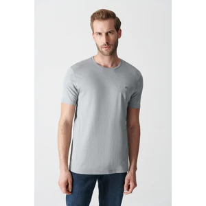 Erkek Gri Soft Touch Bisiklet Yaka Pamuklu Basic T-shirt E001171