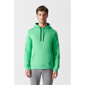 Erkek Neon Yeşil Unisex Sweatshirt Kapüşonlu Yaka Içi Polarlı 3 Iplik Pamuklu Regular Fit E001018