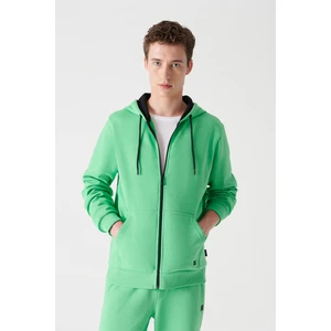 Avva Erkek Neon Yeşil Kapüşonlu 3 İplik Şardonlu Fermuarlı Regular Fit Sweatshirt E001019
