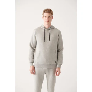 Erkek Gri Kapüşonlu 3 Iplik Şardonlu Pamuklu Sweatshirt E001018