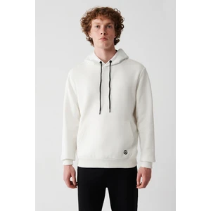 Erkek Beyaz Kapüşonlu 3 Iplik Şardonlu Pamuklu Sweatshirt E001018