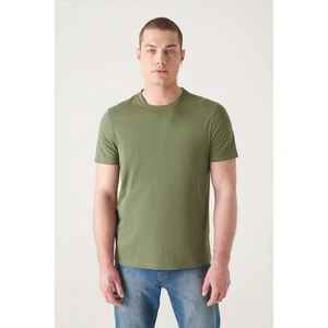 Erkek Haki %100 Pamuk Nefes Alan Bisiklet Yaka T-Shirt E001000
