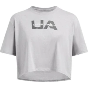UNDER ARMOUR UA W Boxy Crop Branded SS 1386846-012 Kadın Gri  Spor Tişört