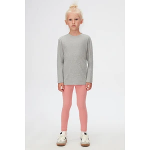 Gri Basic Unisex Çocuk Kışlık Sıfır Yaka Uzun Kollu Tişört