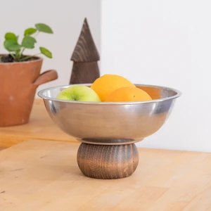 Beige & Stone Ahşap Ayaklı Metal 22 cm Salata Kısır Meyve Sunum Kasesi