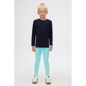 Koyu Lacivert Basic Unisex Çocuk Kışlık Sıfır Yaka Uzun Kollu Tişört