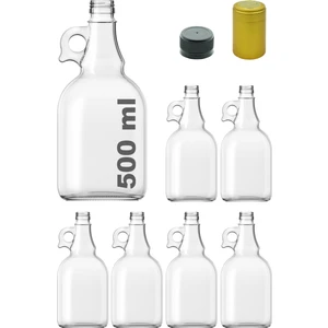 500 cc Şeffaf Galon Kilitli Kapaklı ve Kapüşonlu 500 ml Kulplu Cam Şişe 6 Adet